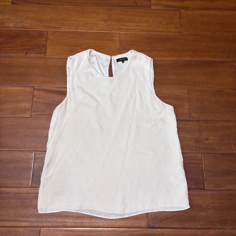 Quince Ivory Silk Sleeveless Blouse Round Neck Keyhole Back Medium
